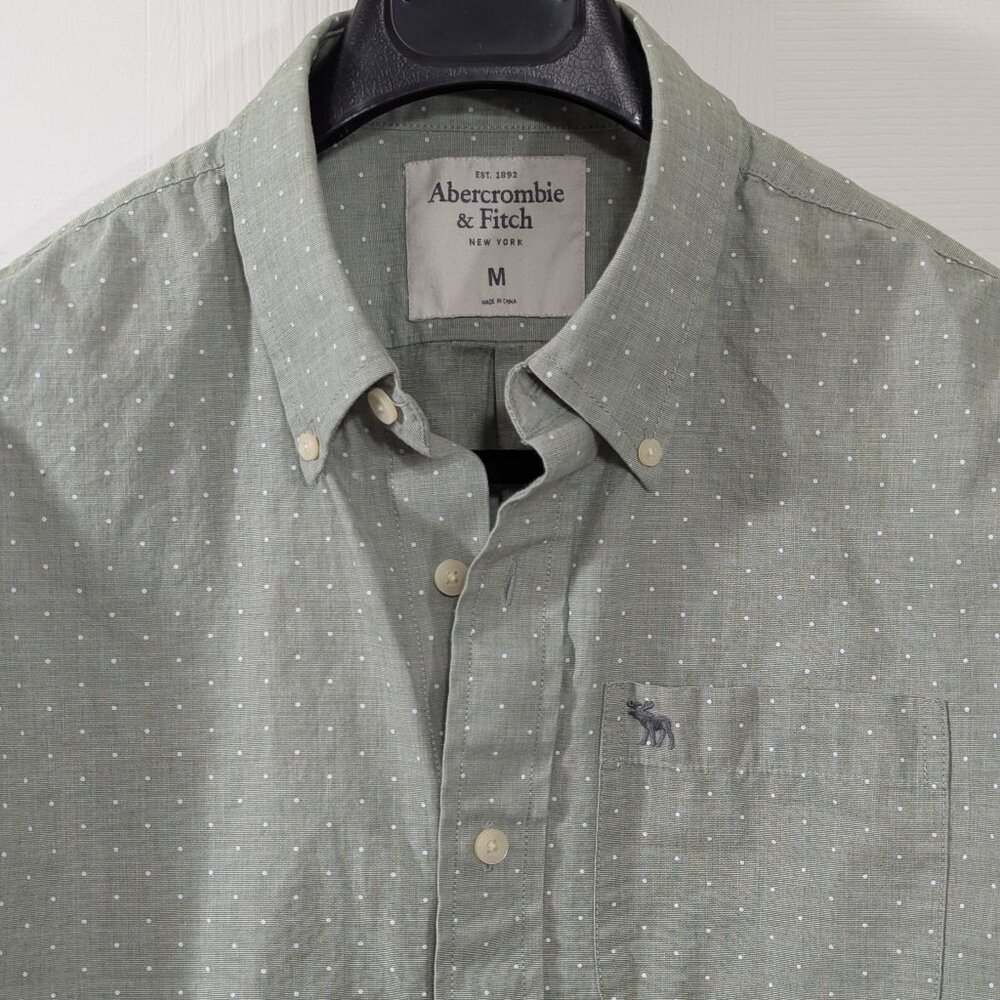 Abercrombie & Fitch Long Sleeve Button Down Shirt - Pale Green with White Dots